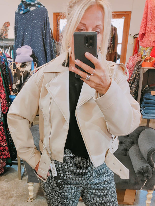 Pleather biker jacket Beige