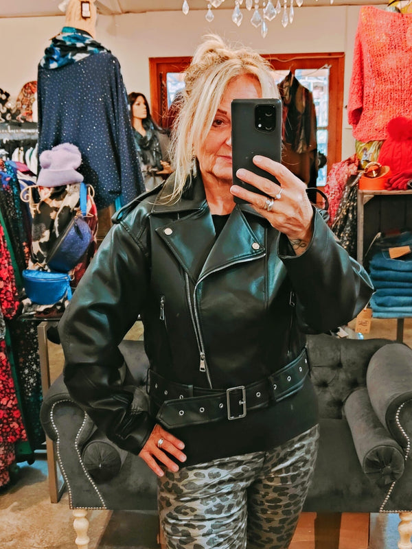 Soft leather look Pleather biker jacket Black