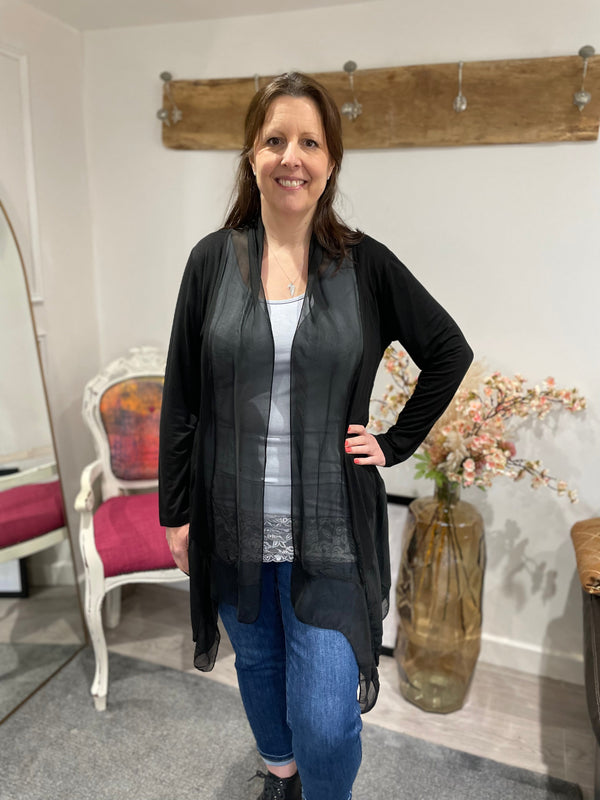 Sheer silk detail waterfall cardigan
